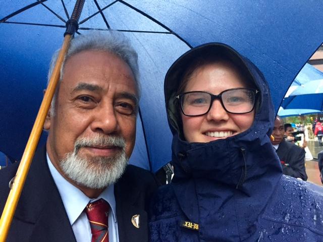 Hannah Thornton and His Excellency Xanana Gusmao at ANZAC March 25/04/2016