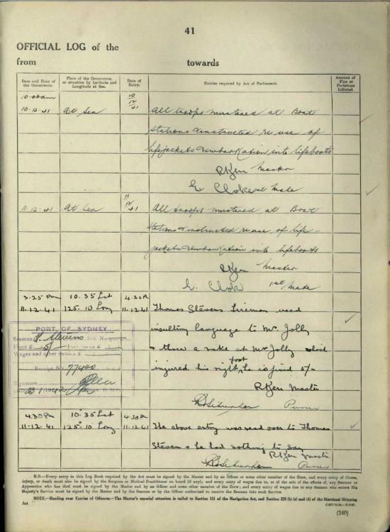 Zealandia log book entry - Koepang voyage December 1941 2.jpg