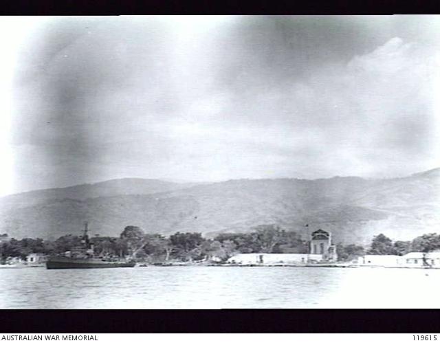 Dili Cathedral viewed from harbour1945.jpg